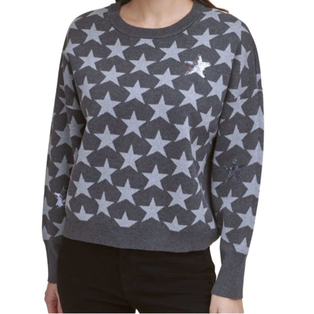 Dkny Exploded Star Sweater, Graphite/frost Grey, Size: Medium